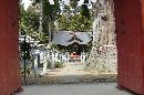 涼ヶ岡八幡神社神門（随身門）から見た参道の石燈篭群
